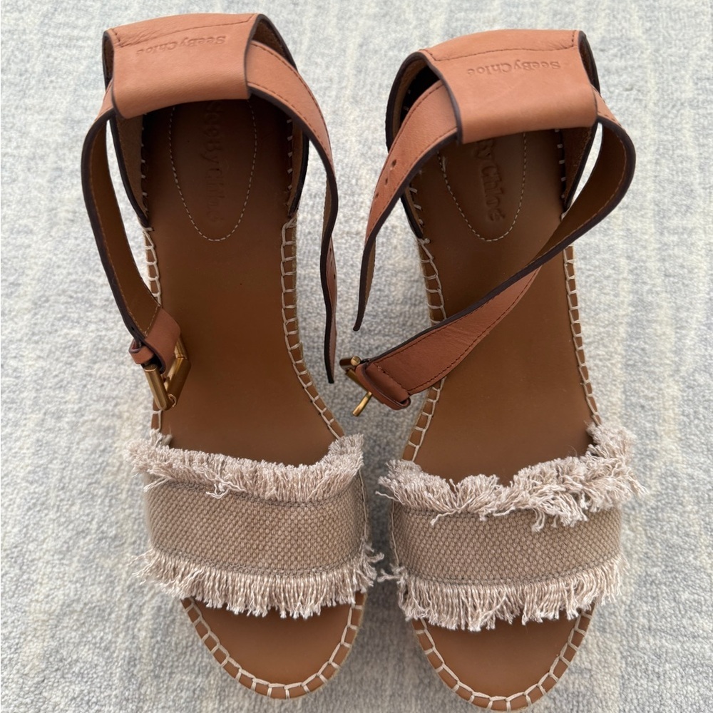 See By Chloe Frayed Wedge Sandals Espadrilles Natural, Women’s 9.5/10